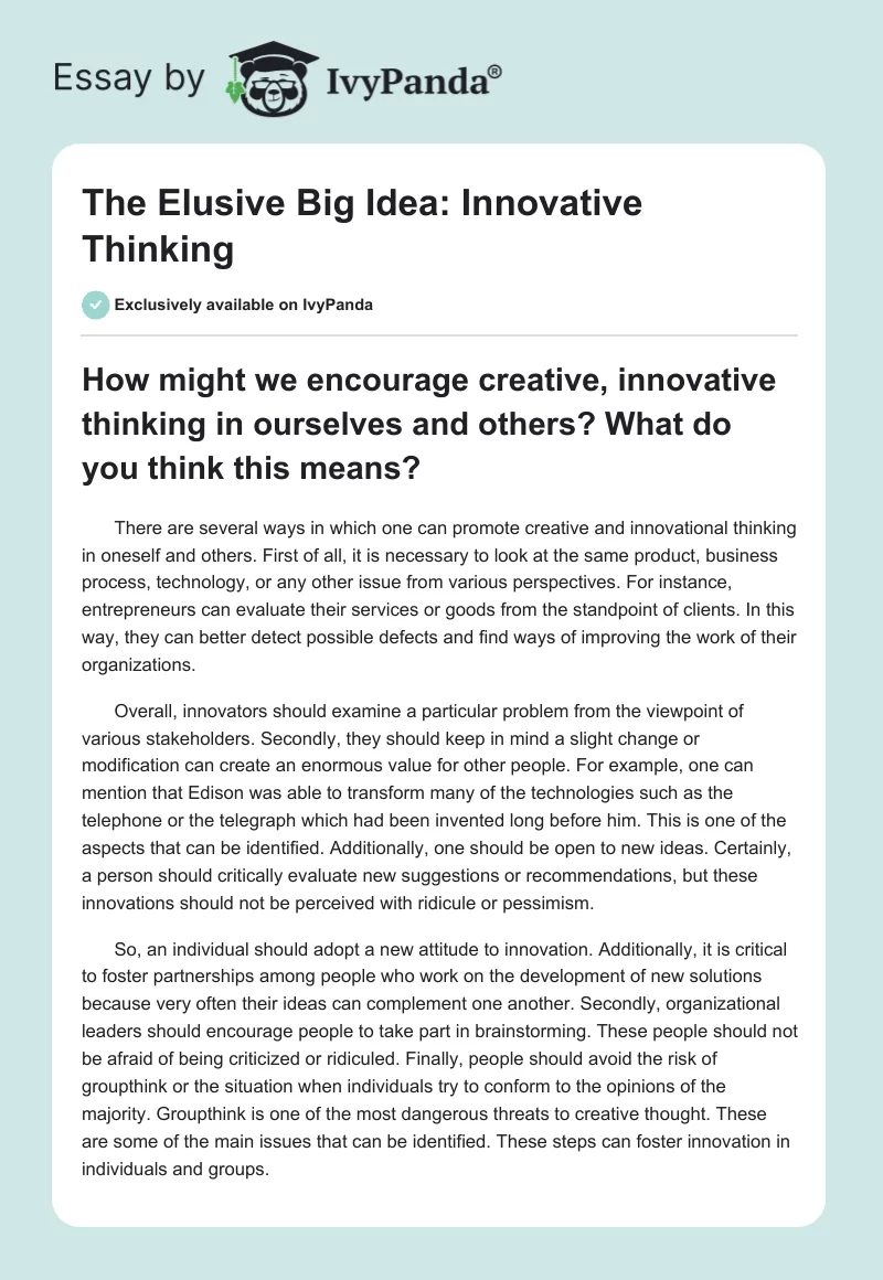The Elusive Big Idea: Innovative Thinking. Page 1