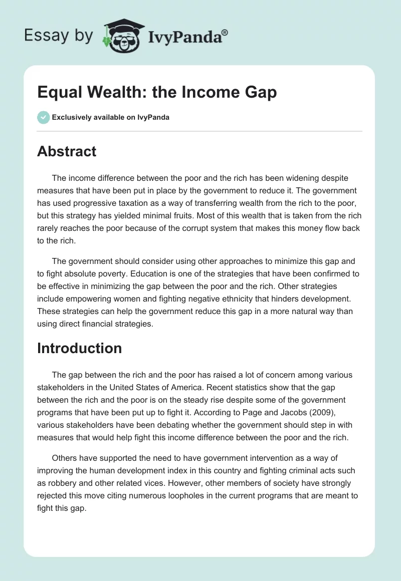 Equal Wealth: The Income Gap. Page 1