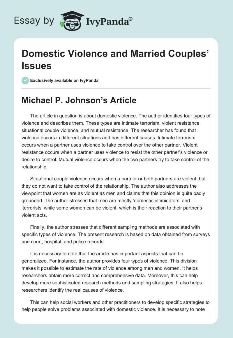 Domestic Violence and Married Couples’ Issues. Page 1