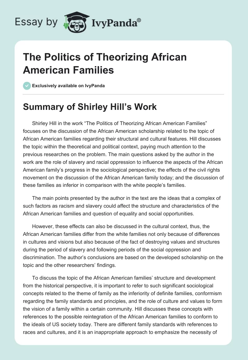 The Politics of Theorizing African American Families. Page 1