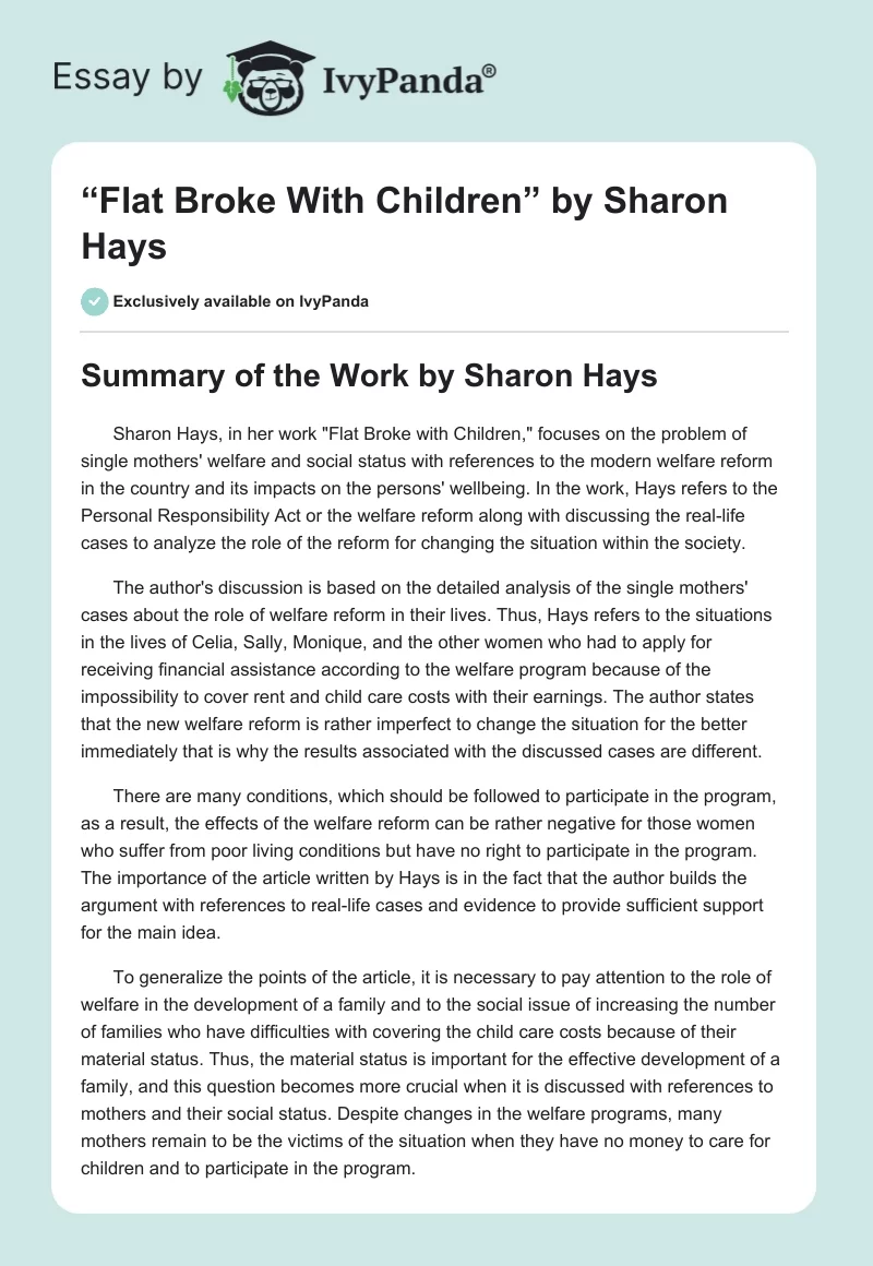 “Flat Broke With Children” by Sharon Hays. Page 1