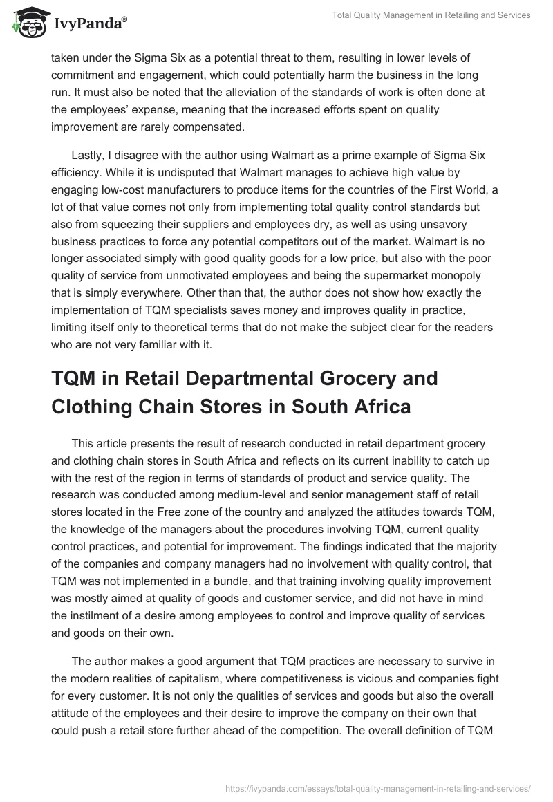 Total Quality Management in Retailing and Services. Page 2