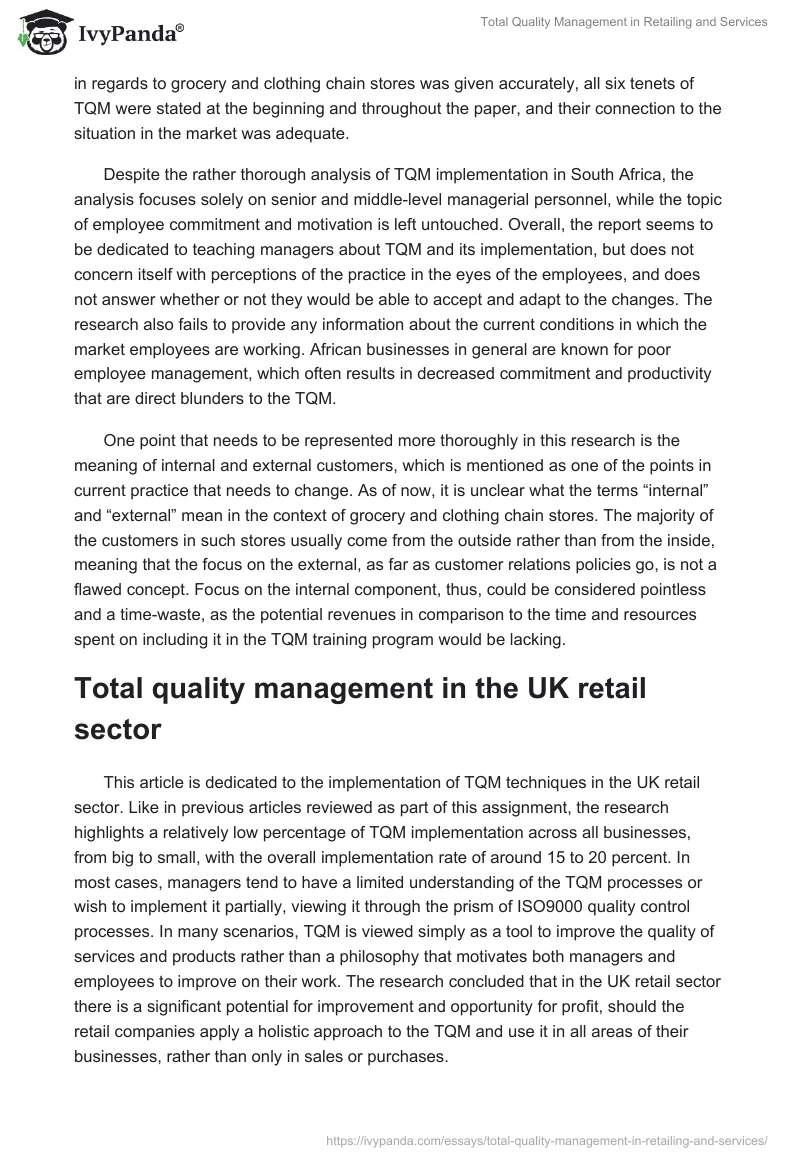 Total Quality Management in Retailing and Services. Page 3