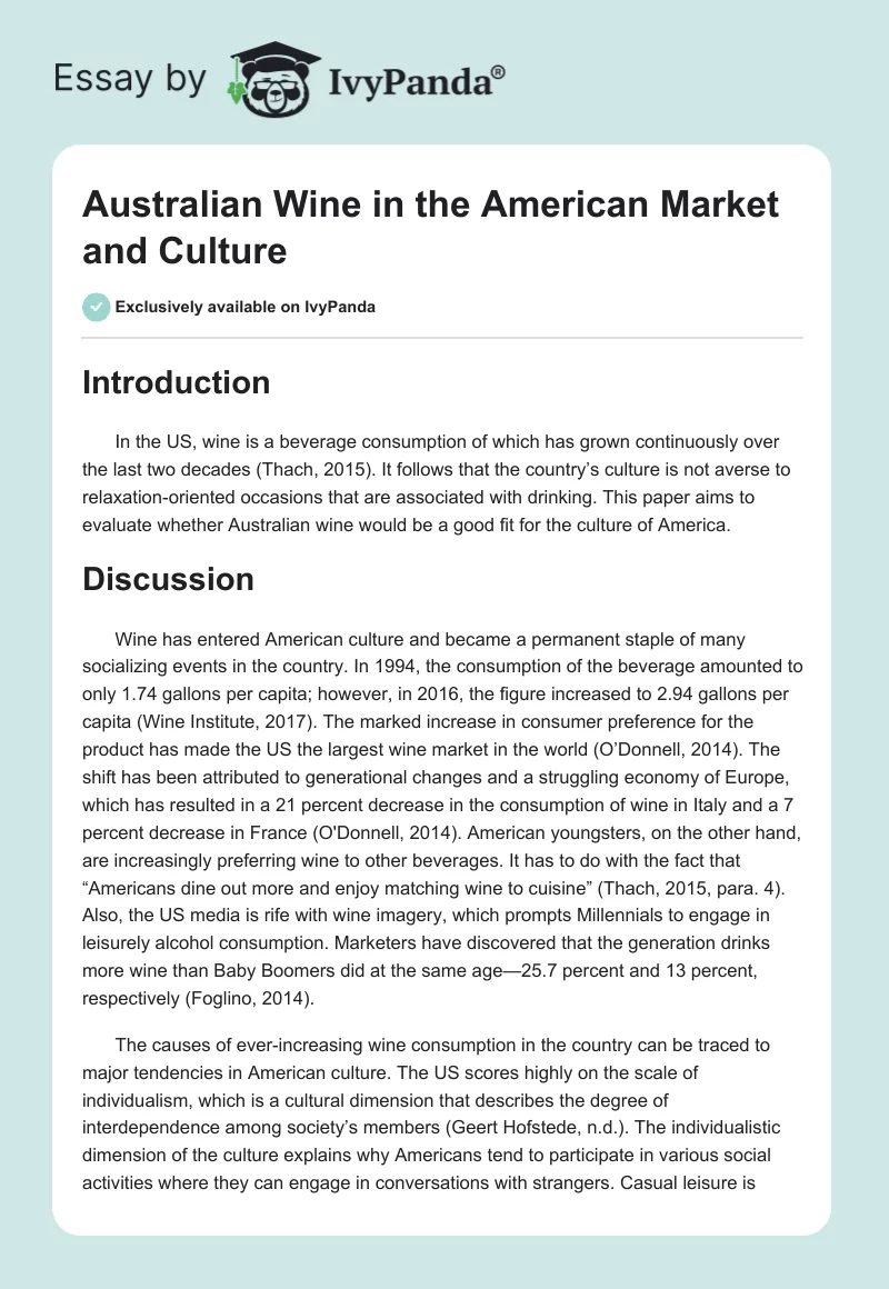 Australian Wine in the American Market and Culture. Page 1