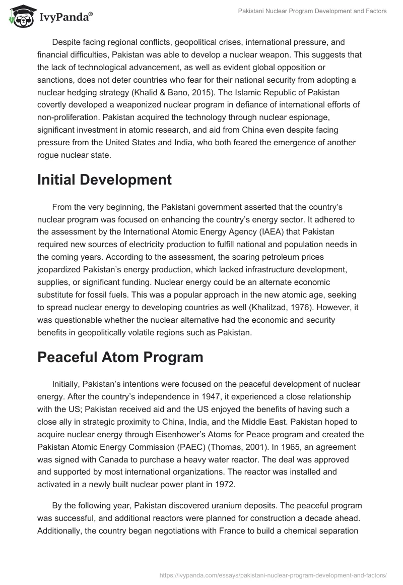 Pakistani Nuclear Program Development and Factors. Page 2