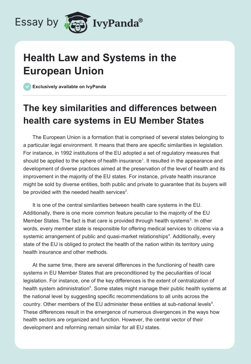 Health Law and Systems in the European Union. Page 1