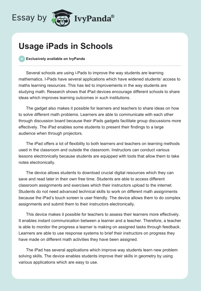 Usage iPads in Schools. Page 1