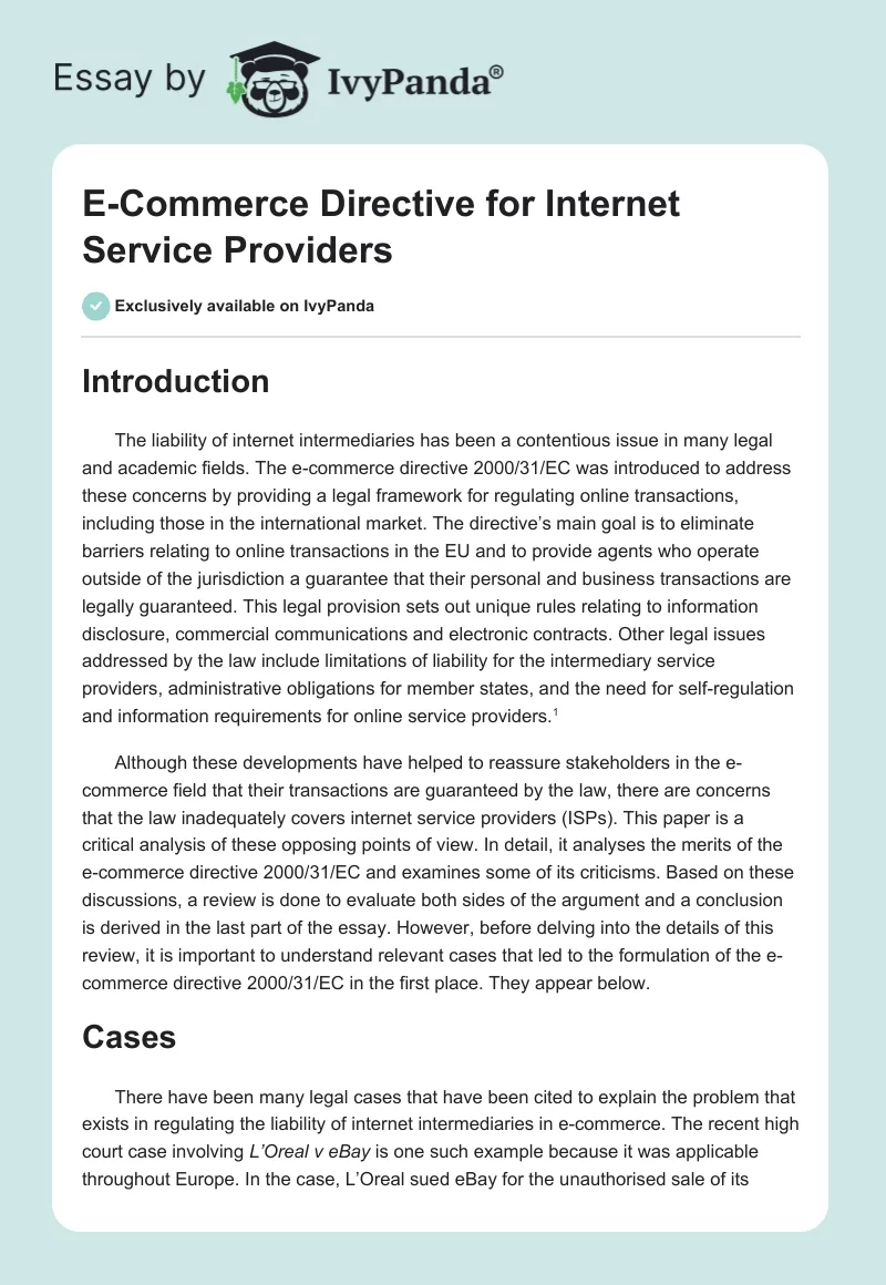 E-Commerce Directive for Internet Service Providers. Page 1