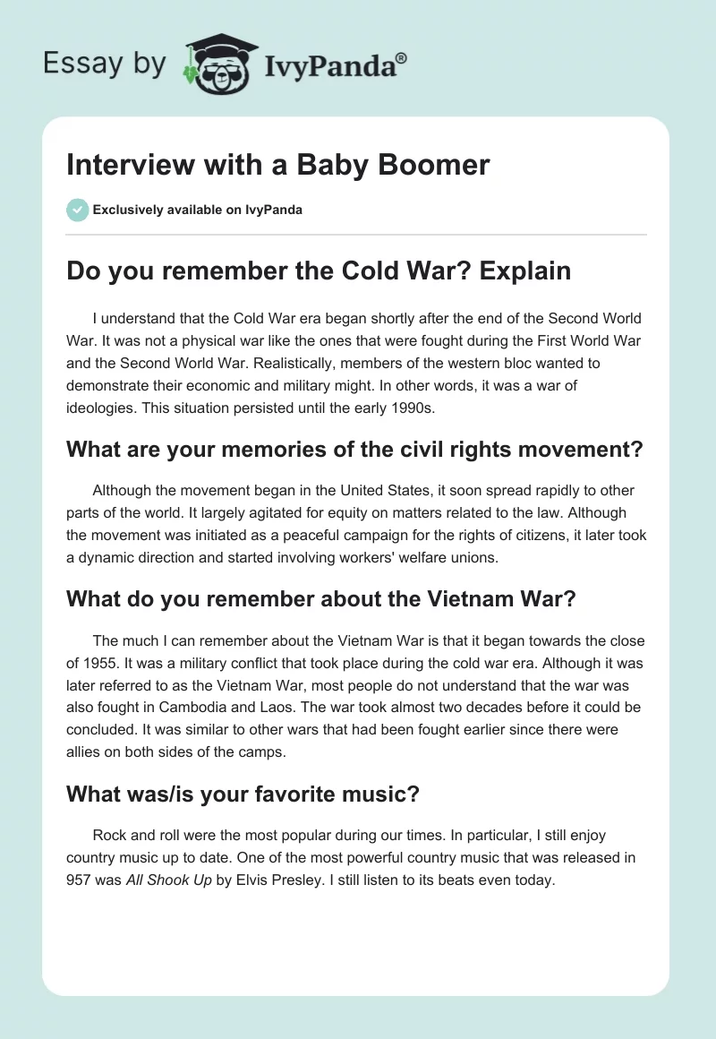 Interview with a Baby Boomer. Page 1