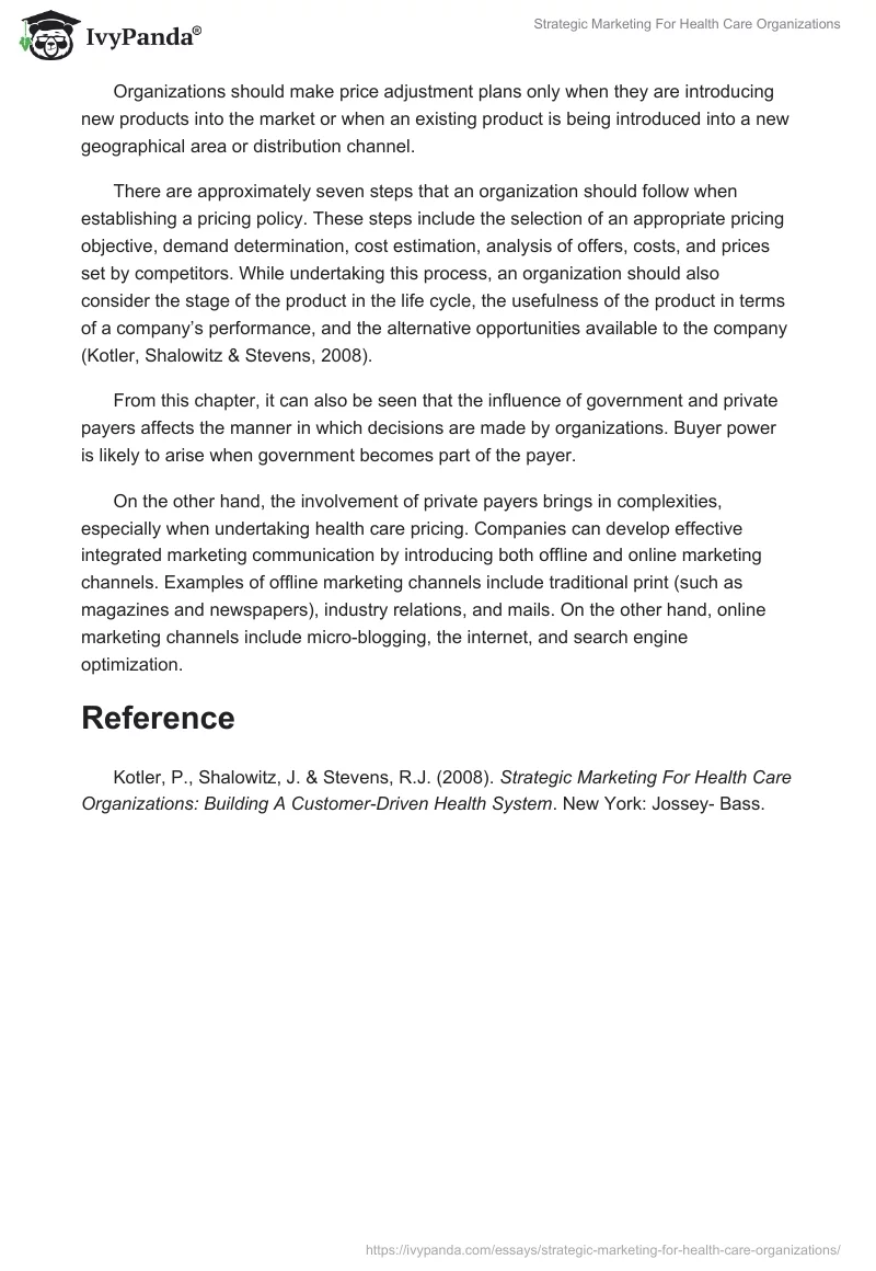 Strategic Marketing For Health Care Organizations. Page 2