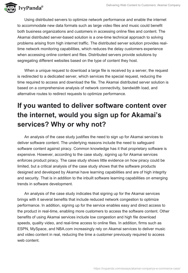 Delivering Web Content to Customers: Akamai Company. Page 2