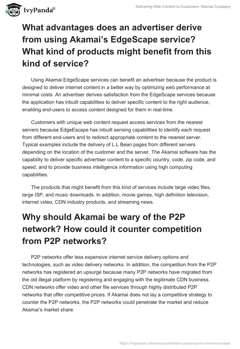Delivering Web Content to Customers: Akamai Company. Page 3