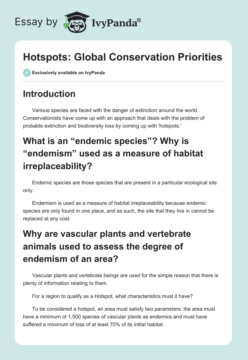 Hotspots: Global Conservation Priorities. Page 1