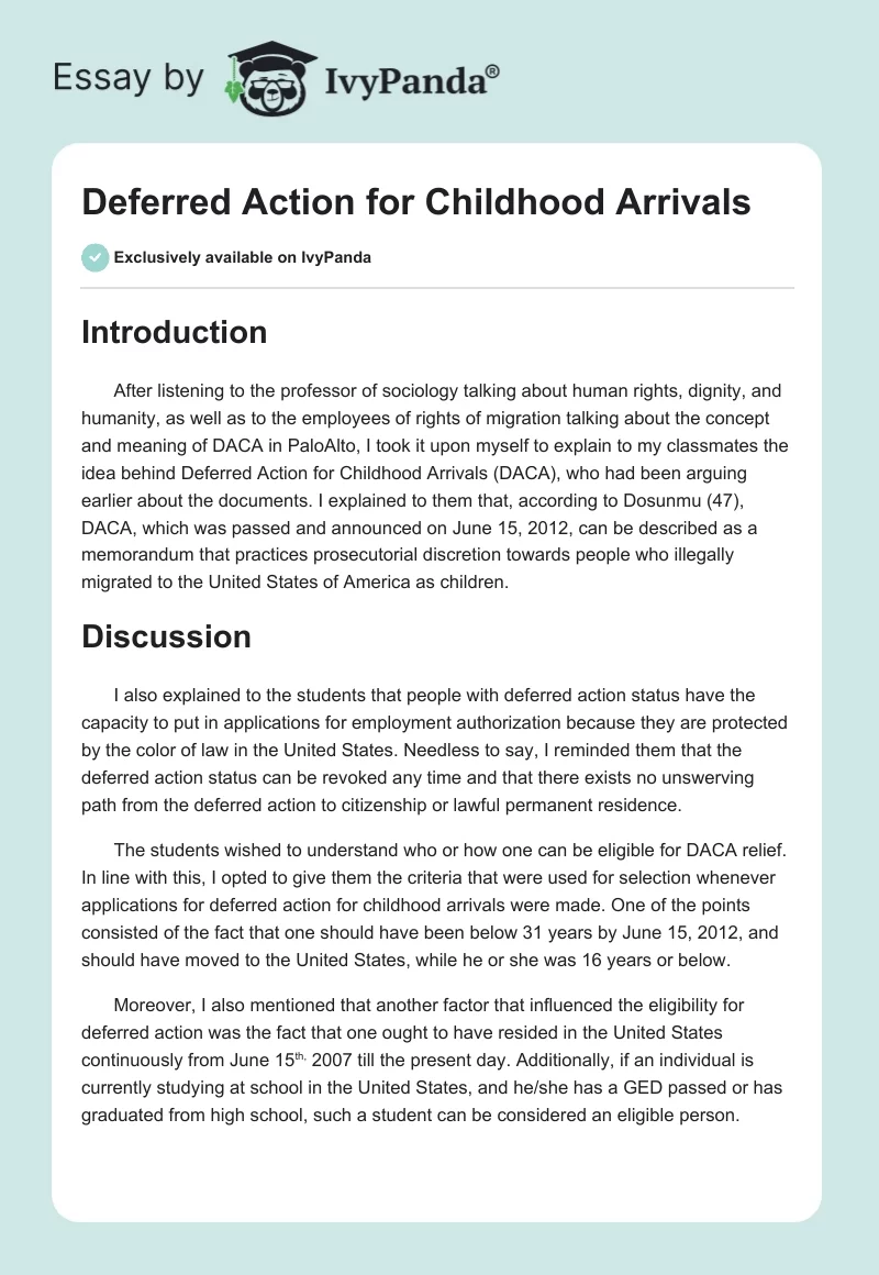 Deferred Action for Childhood Arrivals. Page 1