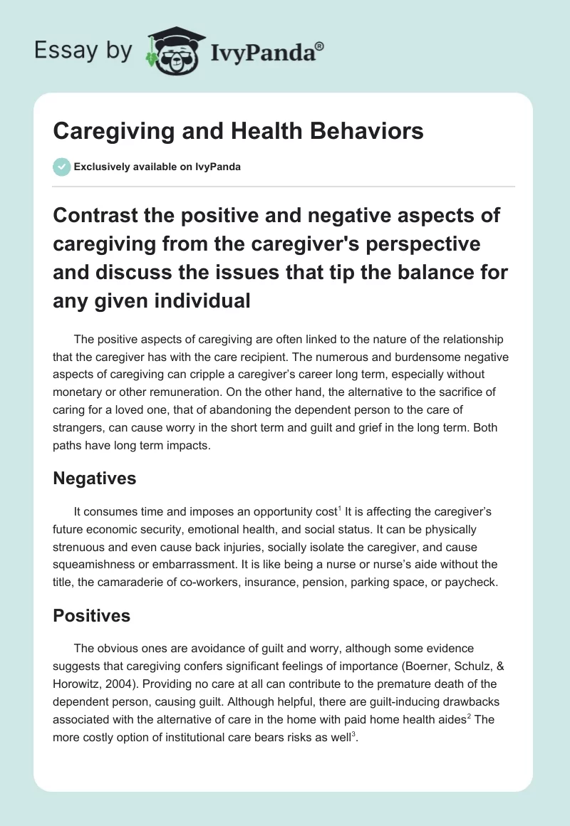 Caregiving and Health Behaviors. Page 1
