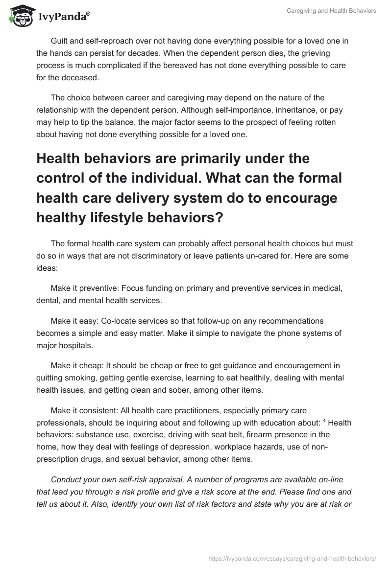Caregiving and Health Behaviors. Page 2