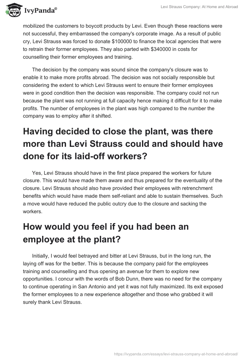 Levi Strauss Company: At Home and Abroad. Page 2