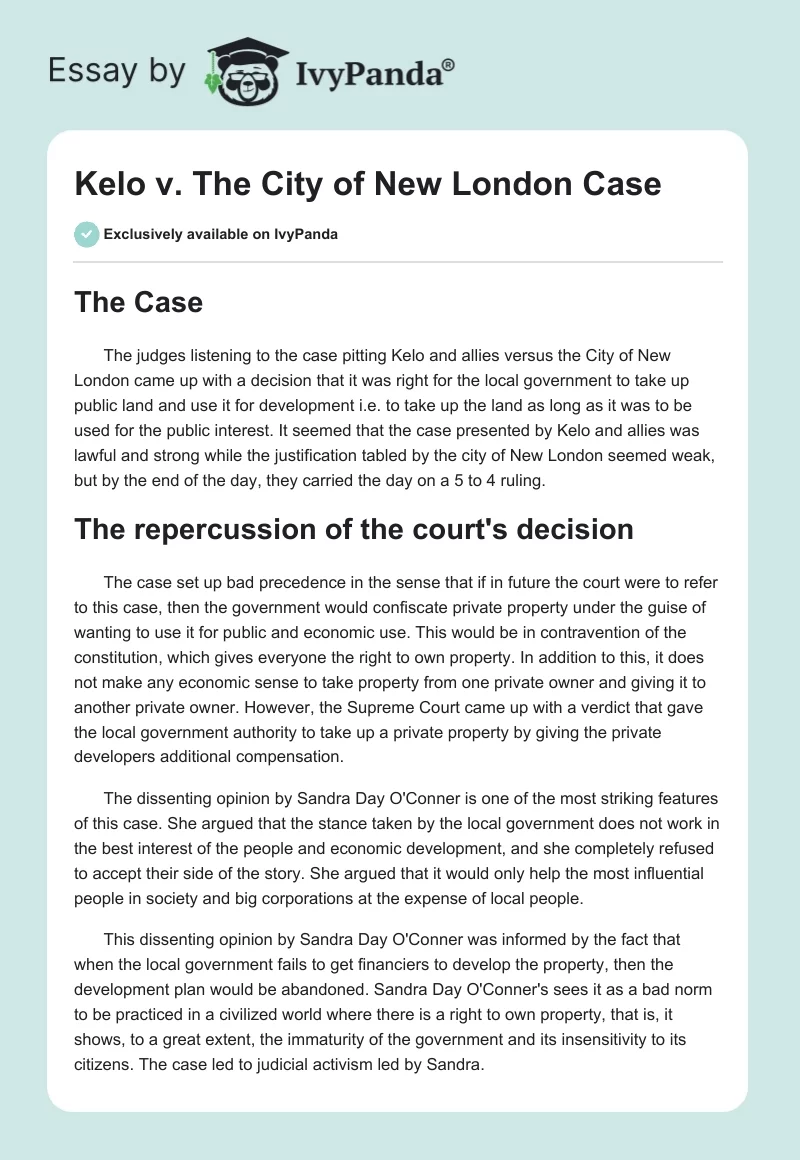 Kelo v. The City of New London Case. Page 1