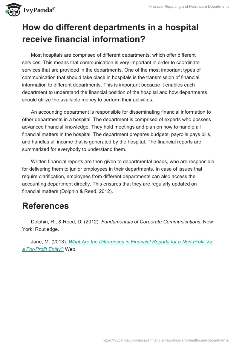 Financial Reporting and Healthcare Departments. Page 2