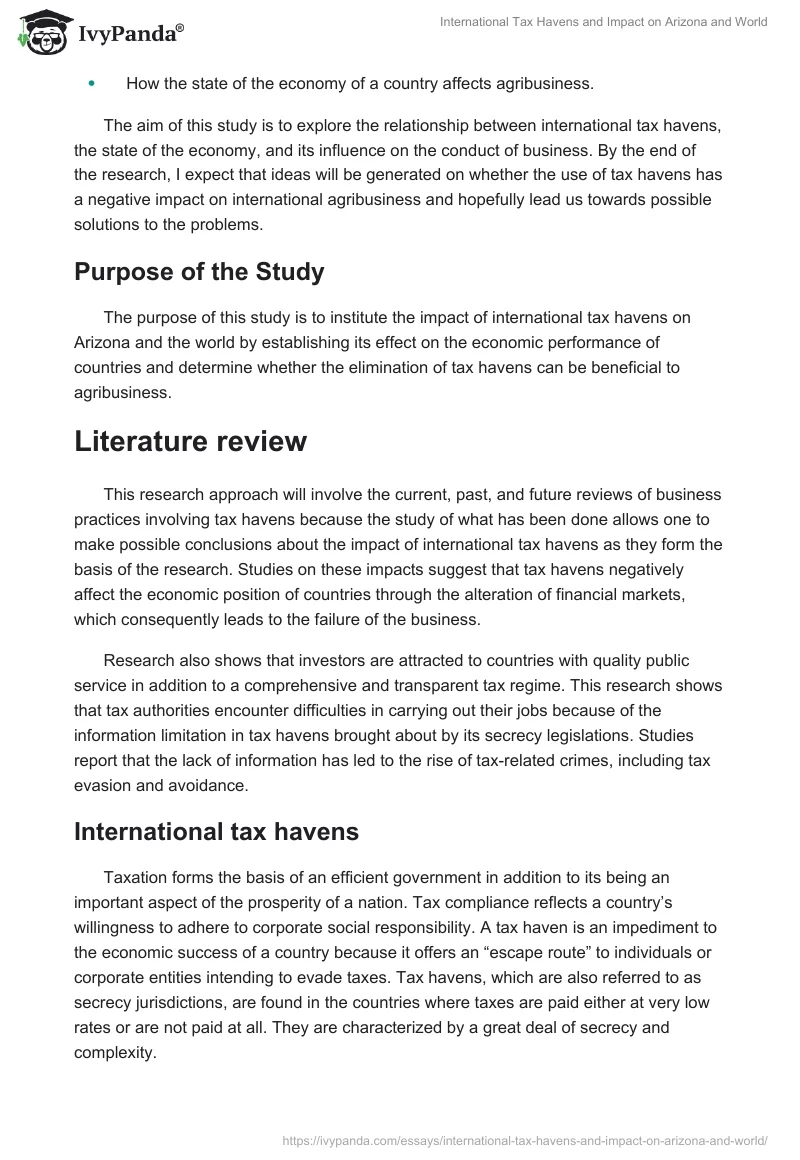 International Tax Havens and Impact on Arizona and World. Page 2
