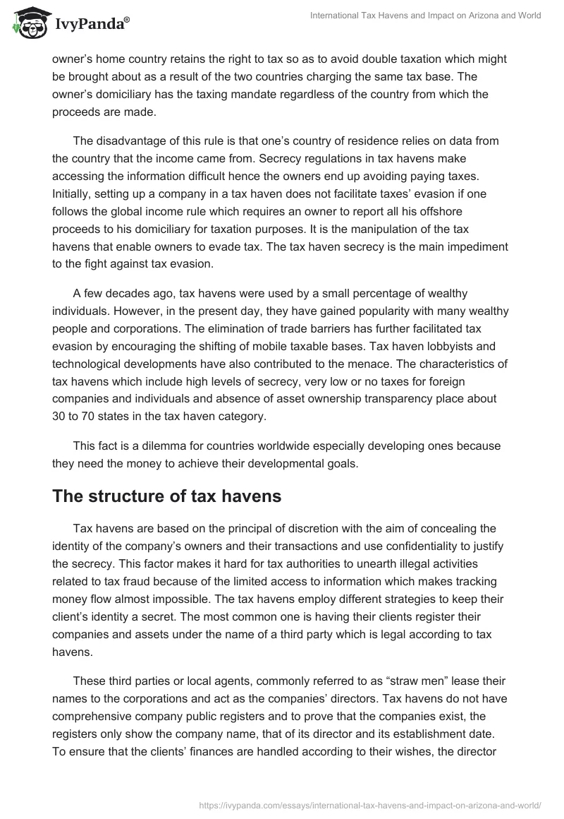 International Tax Havens and Impact on Arizona and World. Page 5