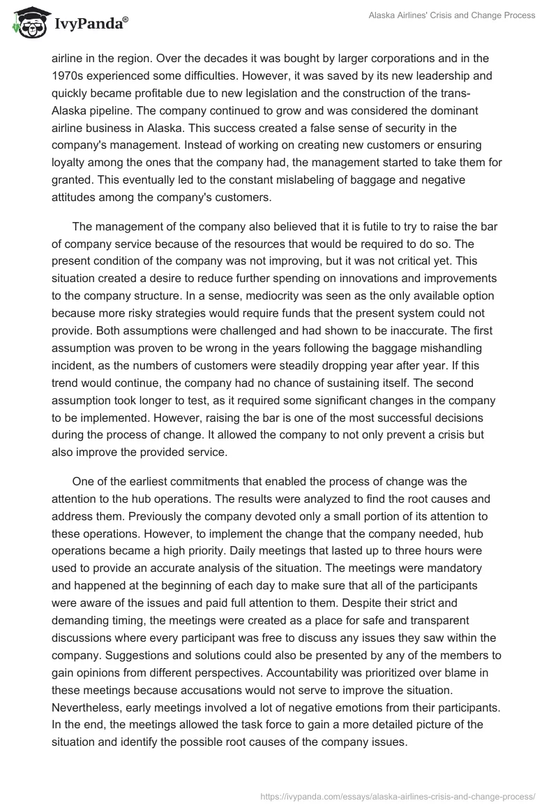 Alaska Airlines' Crisis and Change Process. Page 2