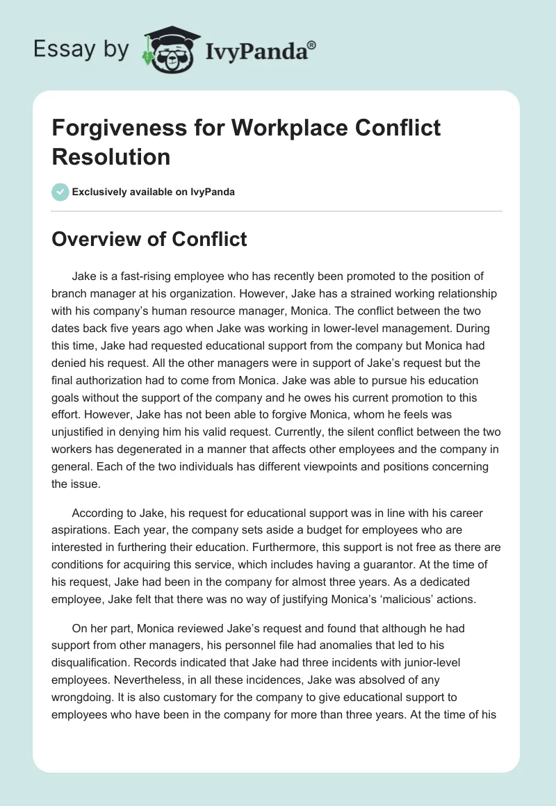 Forgiveness for Workplace Conflict Resolution. Page 1