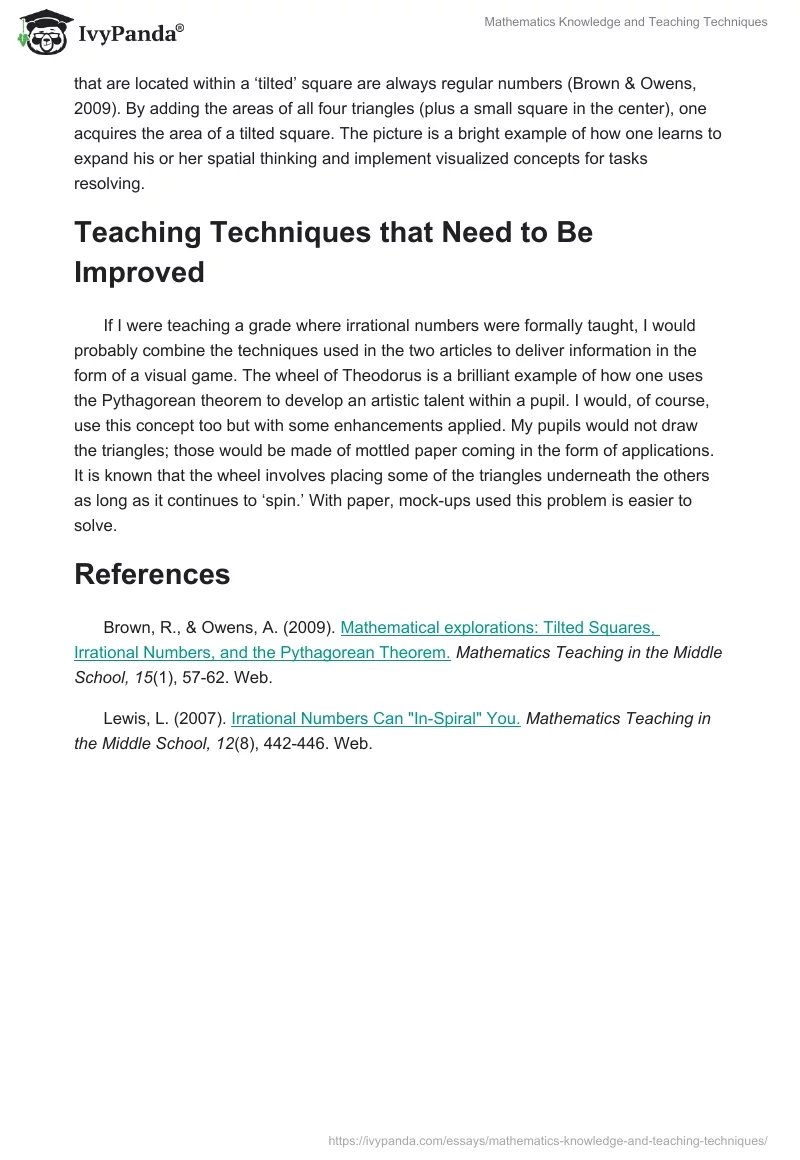 Mathematics Knowledge and Teaching Techniques. Page 2