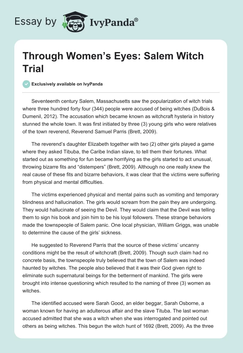 Through Women’s Eyes: Salem Witch Trial. Page 1