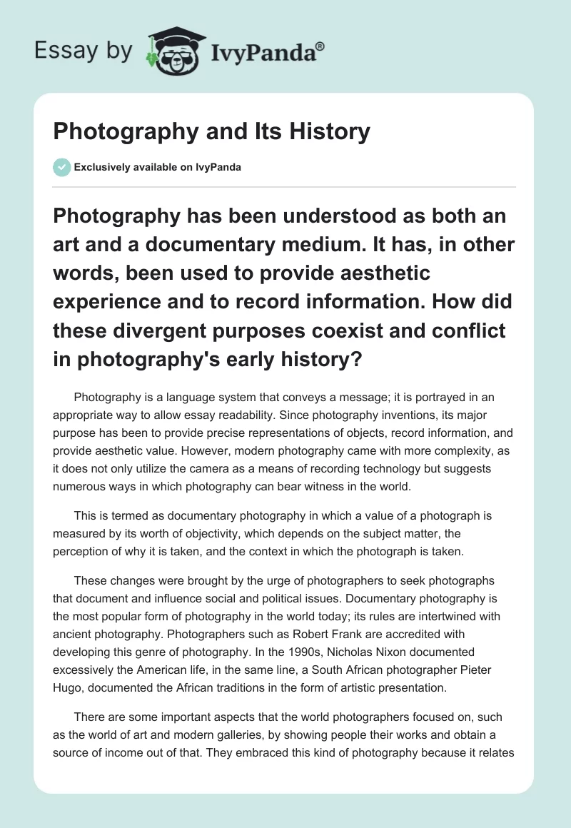 Photography and Its History. Page 1