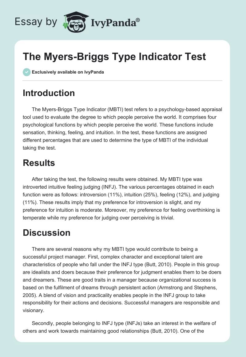 The Myers-Briggs Type Indicator Test. Page 1