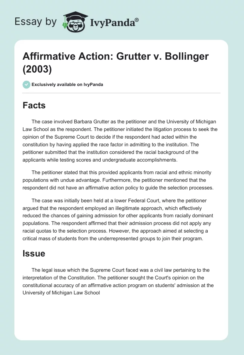 Affirmative Action: Grutter v. Bollinger (2003). Page 1