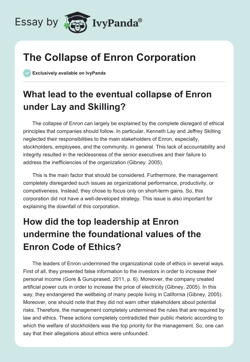 The Collapse of Enron Corporation. Page 1