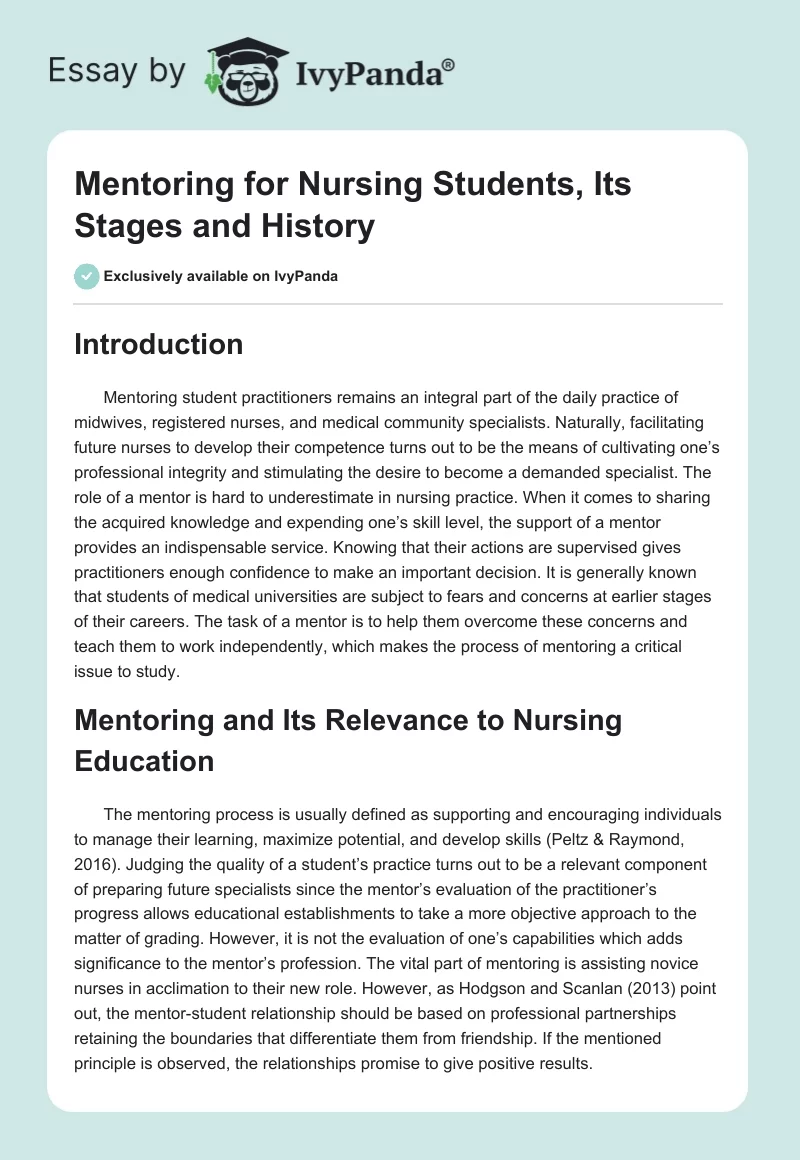 Mentoring for Nursing Students, Its Stages and History. Page 1
