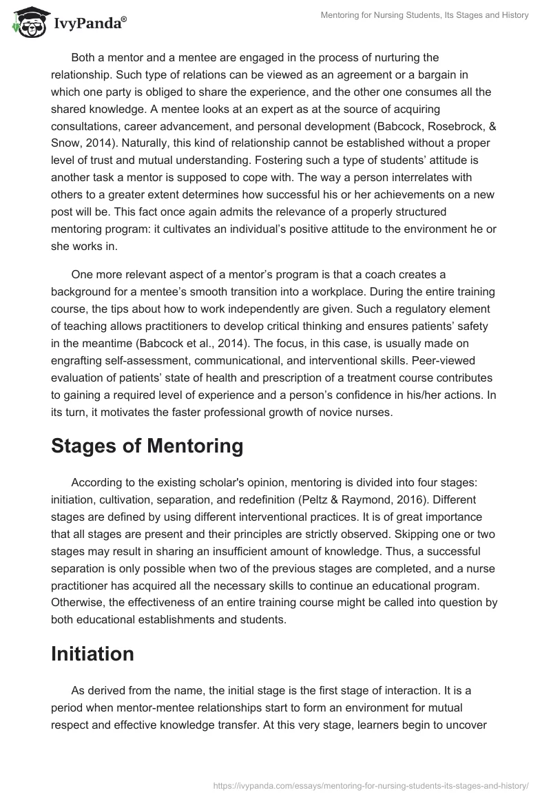 Mentoring for Nursing Students, Its Stages and History. Page 2