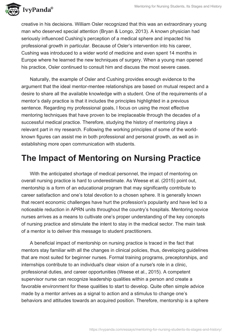 Mentoring for Nursing Students, Its Stages and History. Page 5