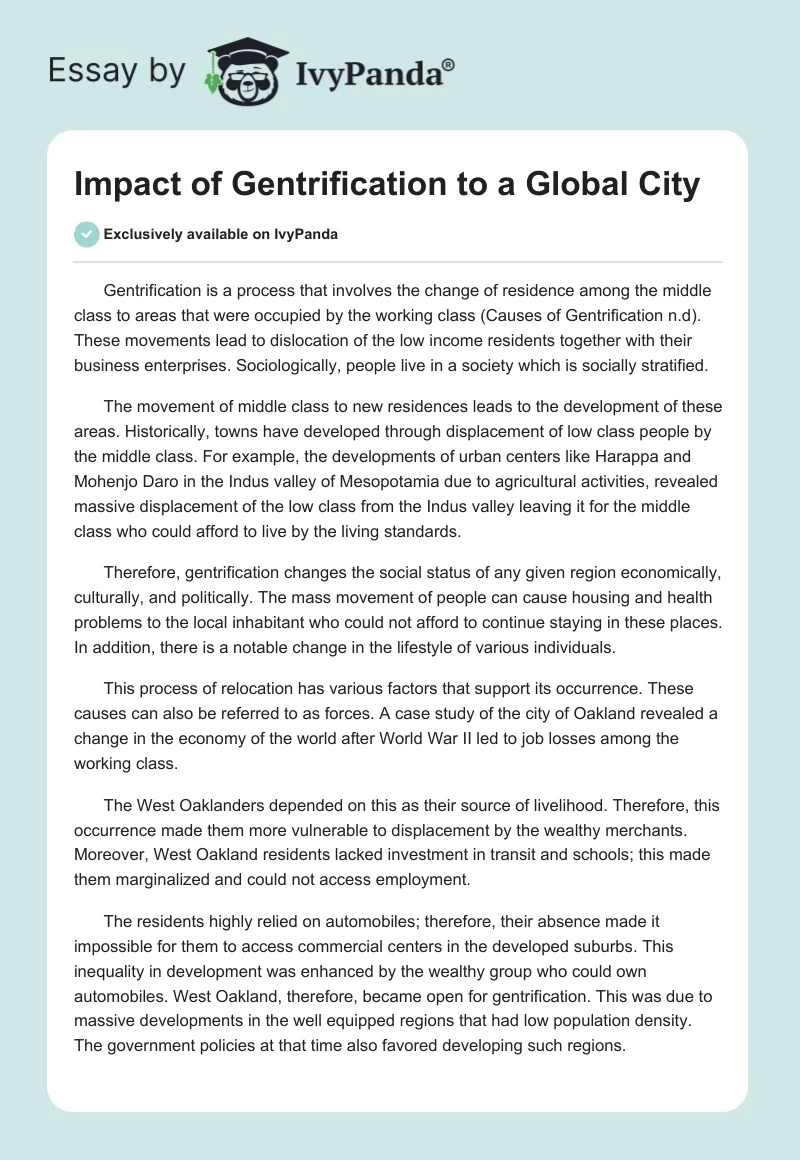 Impact of Gentrification to a Global City. Page 1