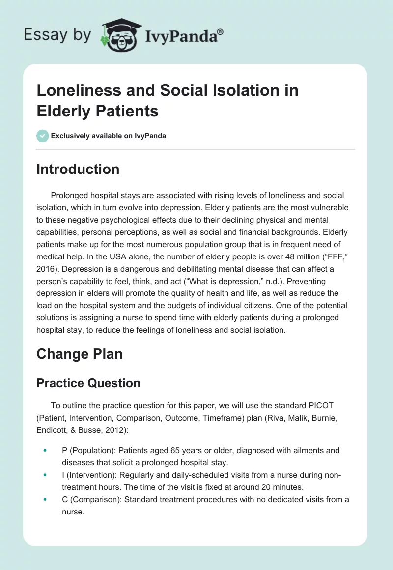 Loneliness and Social Isolation in Elderly Patients. Page 1
