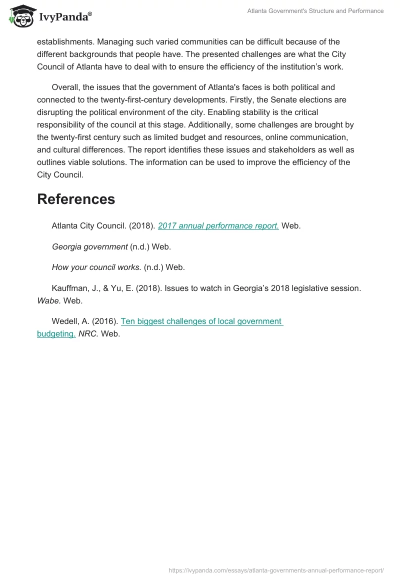 Atlanta Government's Structure and Performance. Page 3