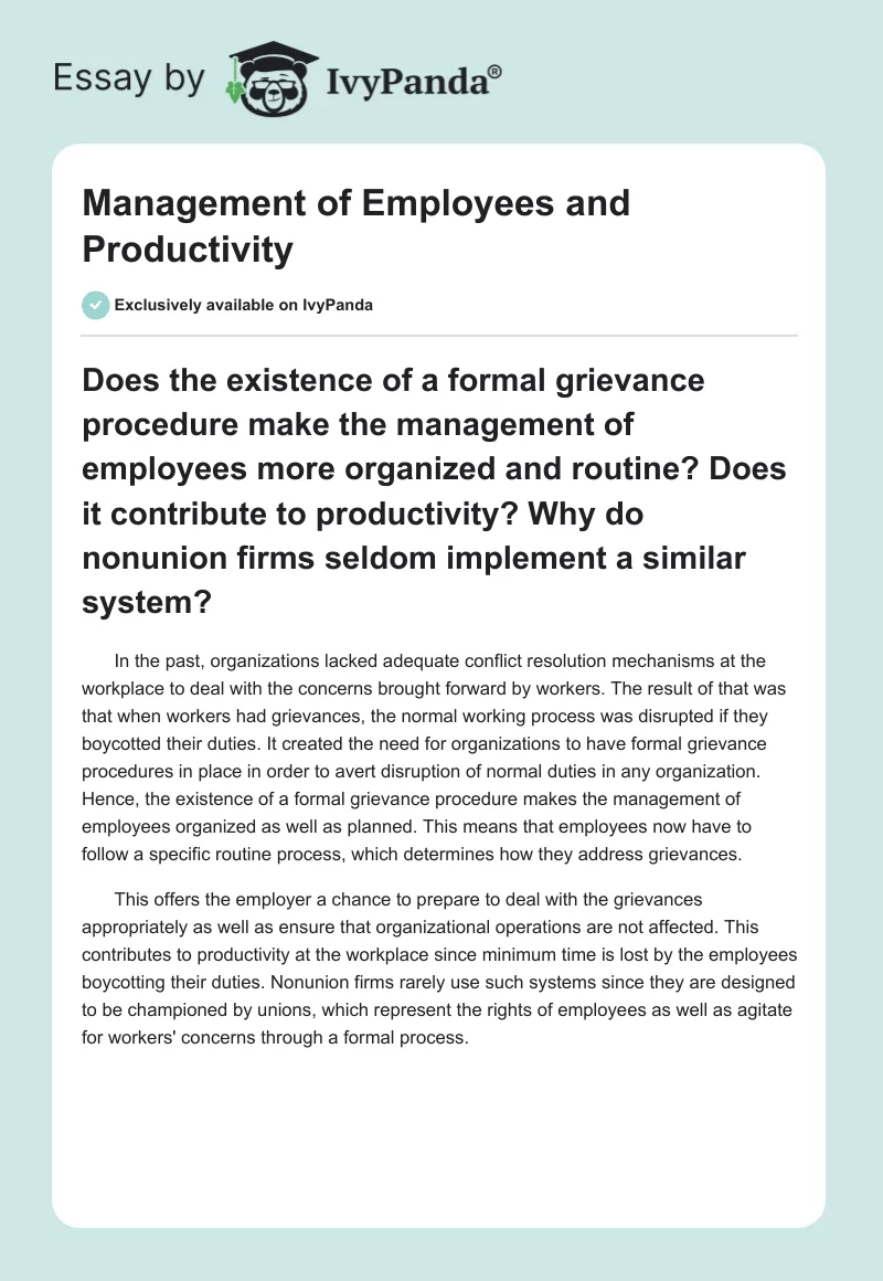 Management of Employees and Productivity. Page 1