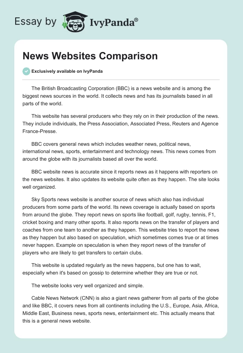 News Websites Comparison. Page 1