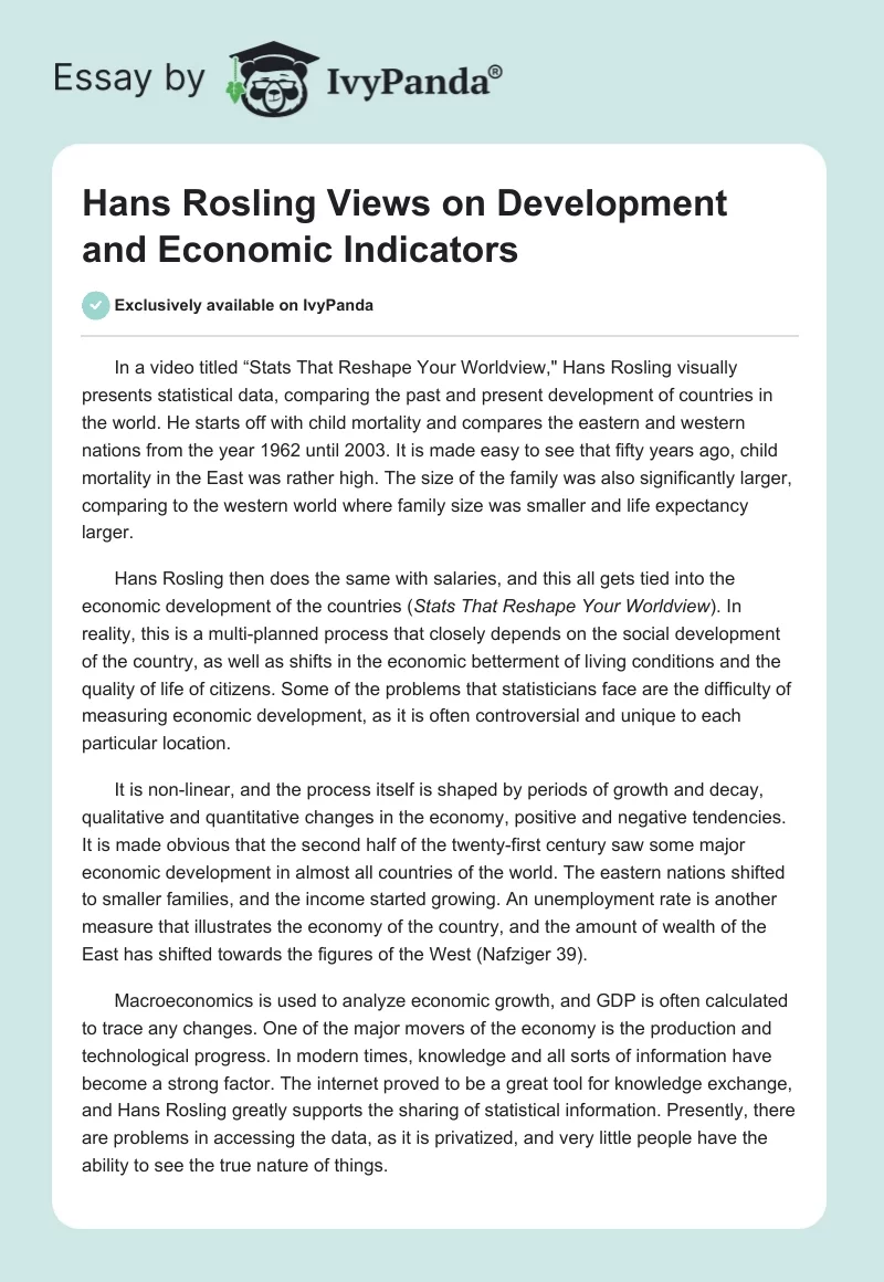 Hans Rosling Views on Development and Economic Indicators. Page 1