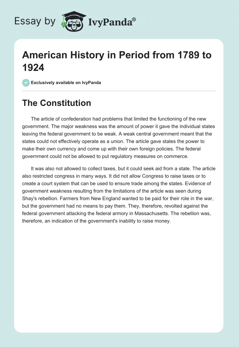 American History in Period from 1789 to 1924. Page 1