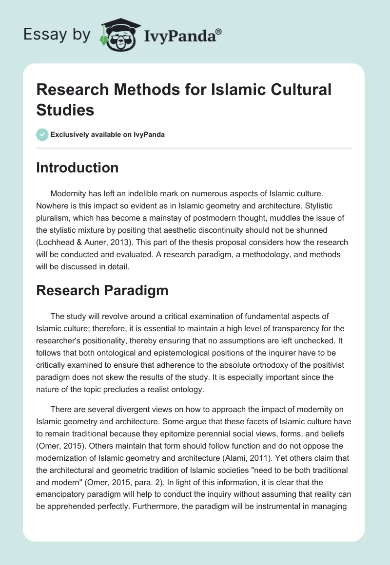 Research Methods for Islamic Cultural Studies. Page 1