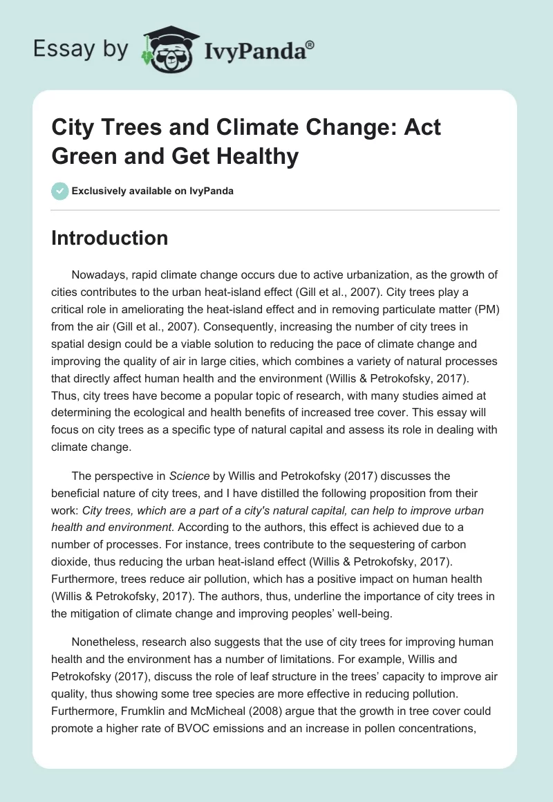 City Trees and Climate Change: Act Green and Get Healthy. Page 1