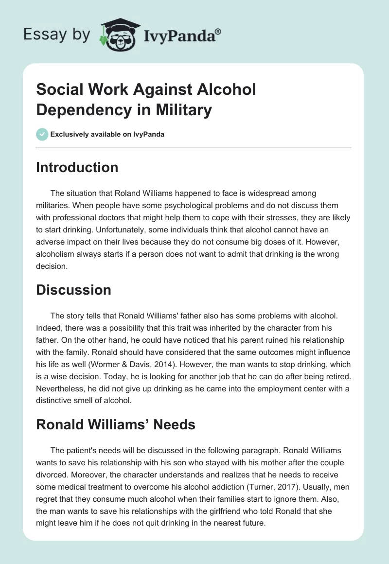 Social Work Against Alcohol Dependency in Military. Page 1