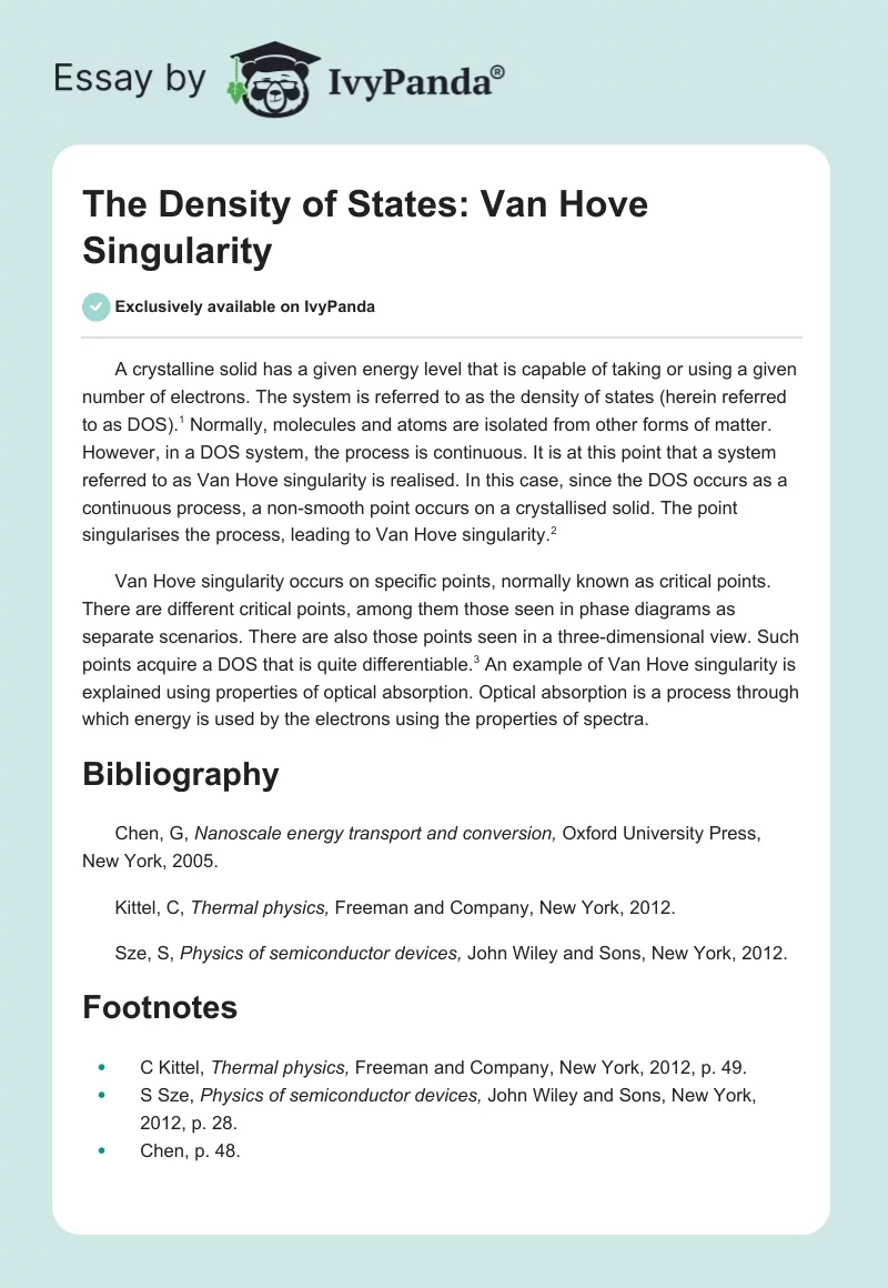 The Density of States: Van Hove Singularity. Page 1