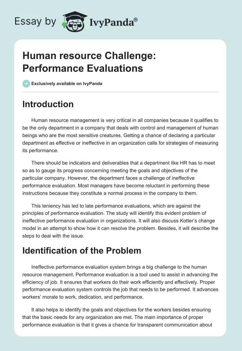 Human resource Challenge: Performance Evaluations. Page 1