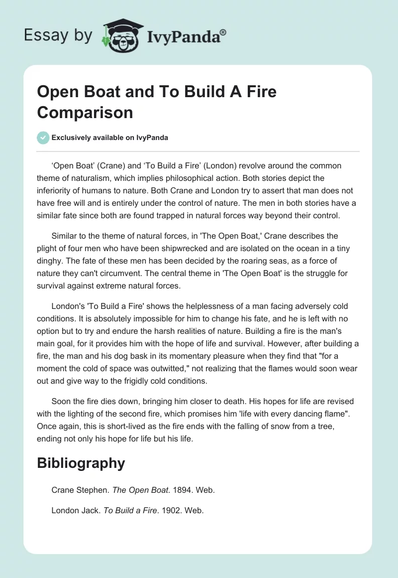 "Open Boat" and "To Build A Fire" Comparison. Page 1