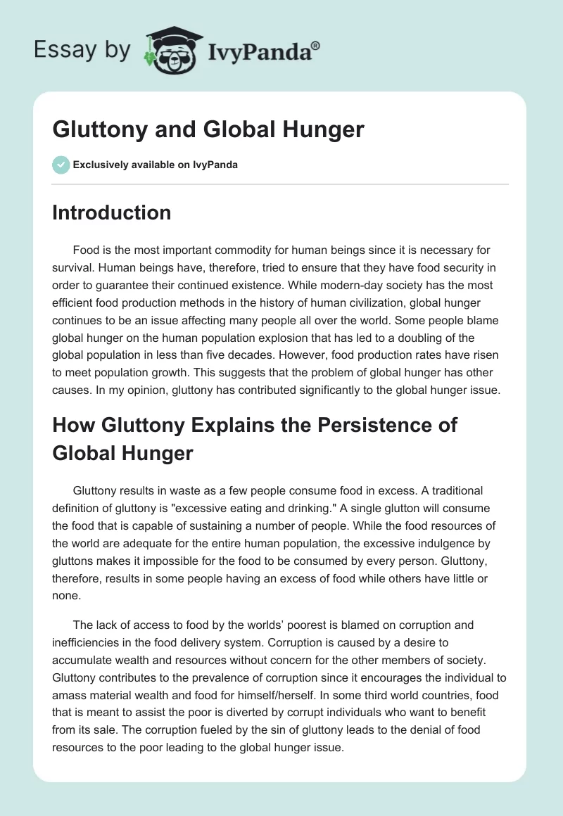 Gluttony and Global Hunger. Page 1